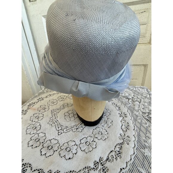 Vintage 50's Straw and Blue Tulle Womens Bucket Hat MOD Fashion - Picture 10 of 12